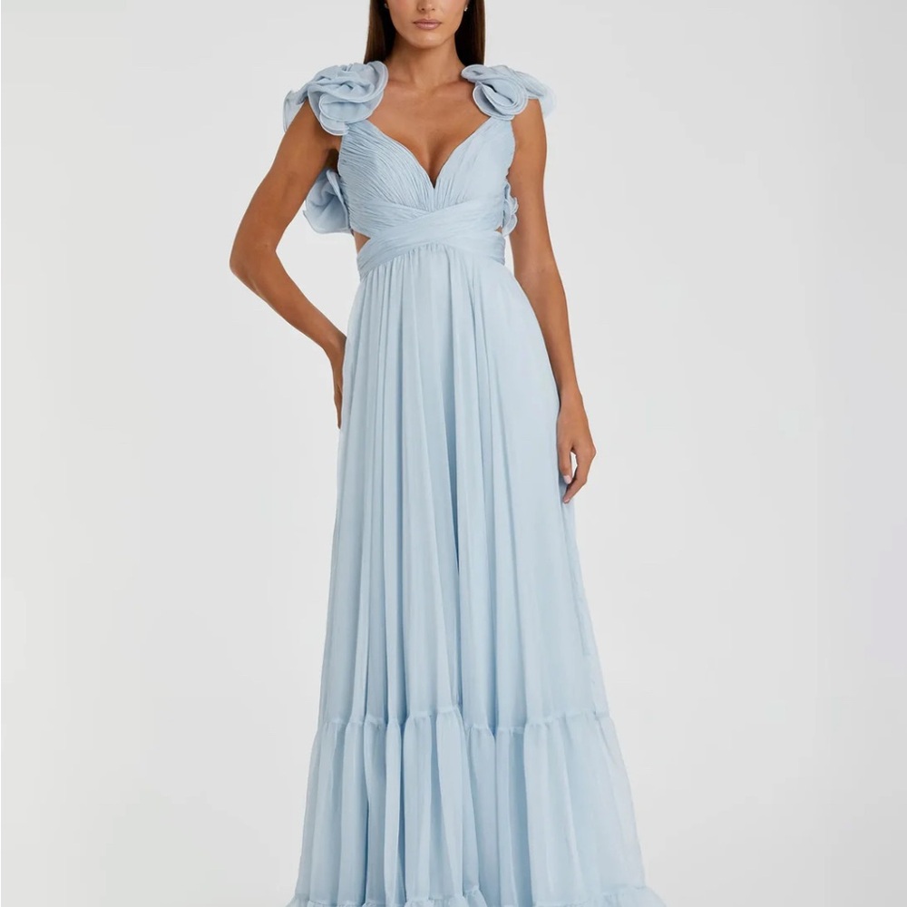 Ruffle Tiered Cut-Out Chiffon Gown